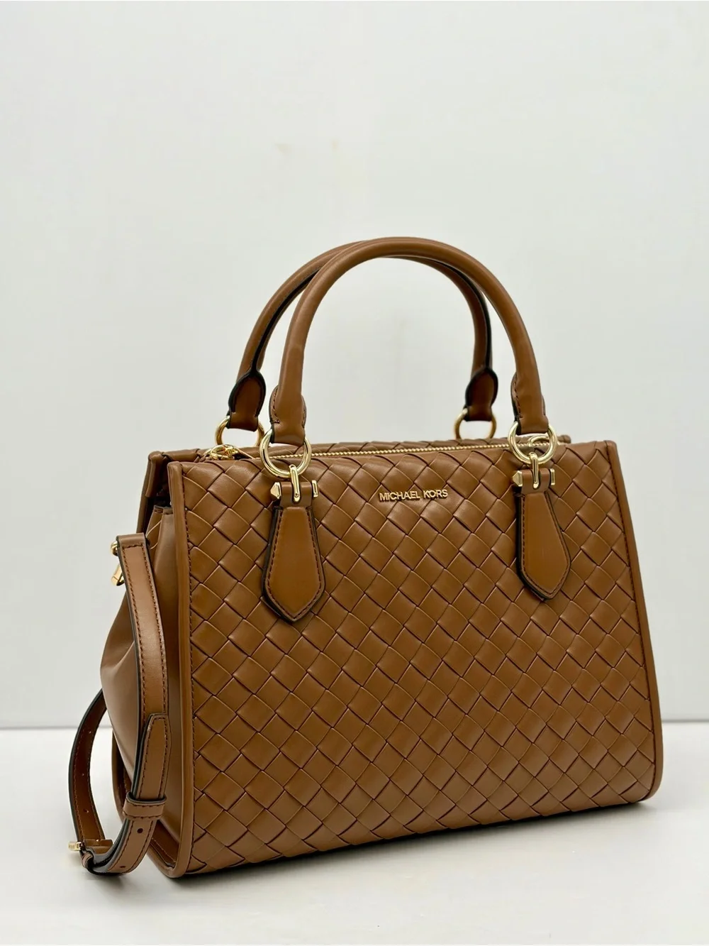 Michael Kors Woven Leather Satchel Crossbody Luggage